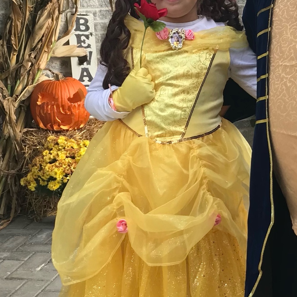 Disney Princess Belle Glittery Yellow Costume with gloves